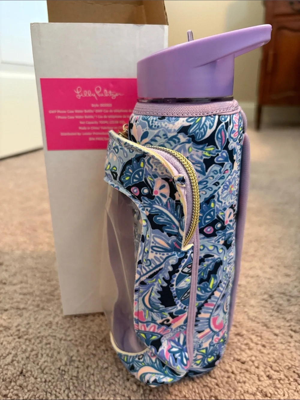 Lilly Pulitzer Lavender Phone Case Water Bottle with Floral Insulated Sleeve - Picture 1 of 4